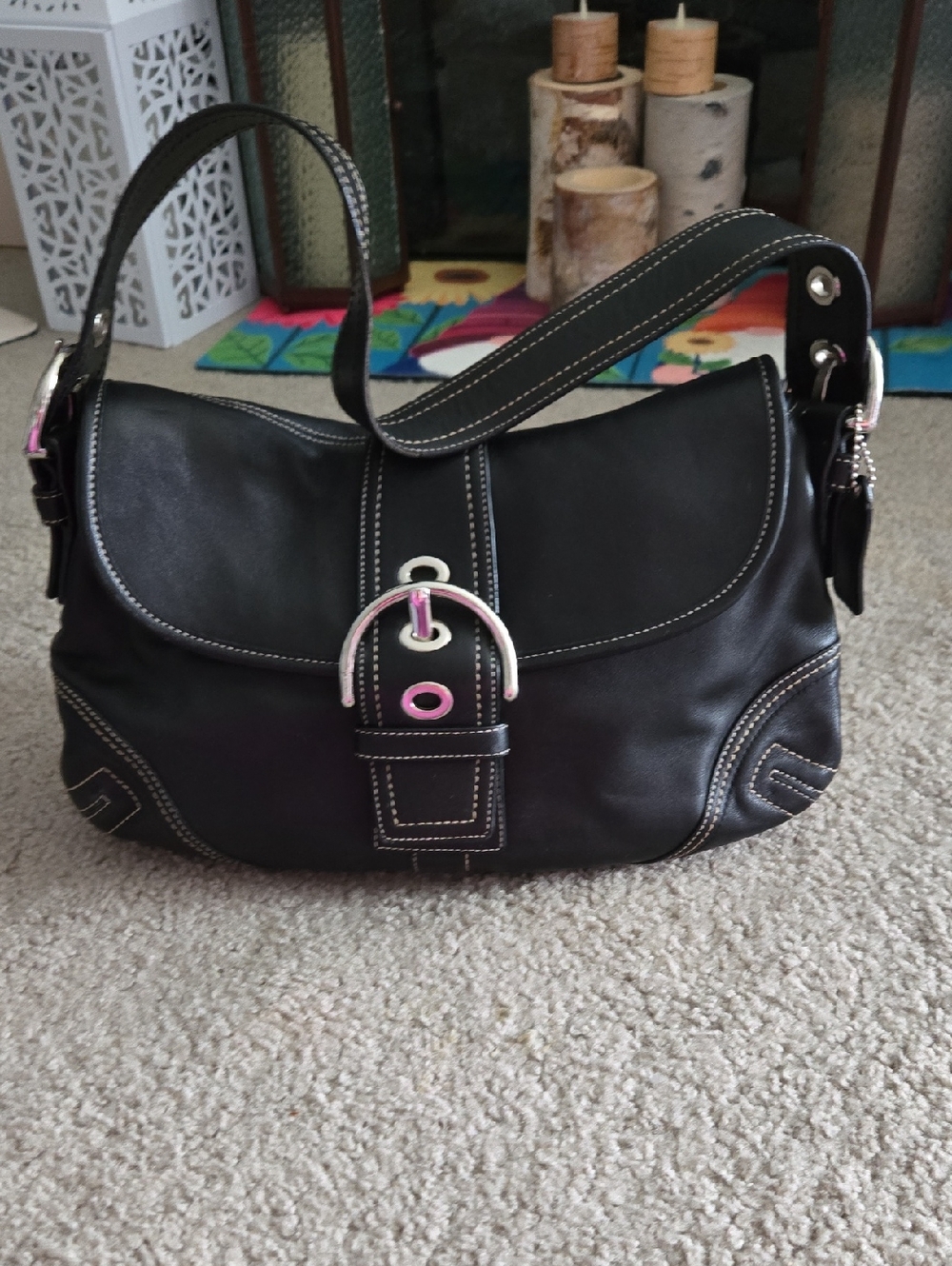 Coach Black Shoulder Bag with Pink Accent Hardware